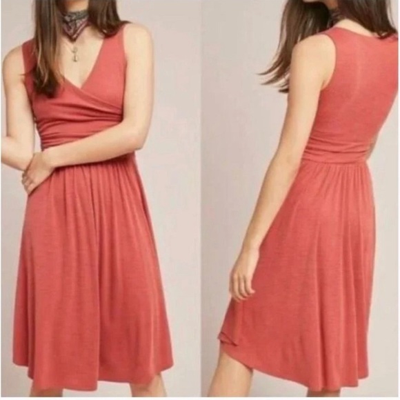 Anthropologie Maeve burn orange soft stretchy jersey knit Surplice Nora dress - Picture 1 of 6